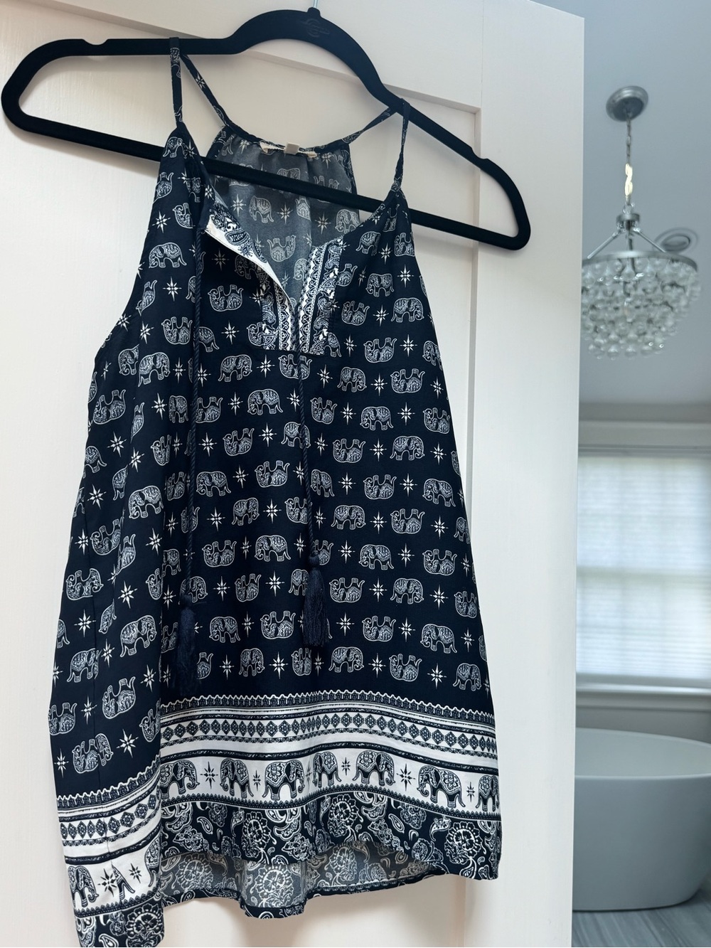 Women’s Navy Elephant Print Halter Tank Top